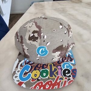 Camouflage Snapback Hat with Colorful Cookie Design